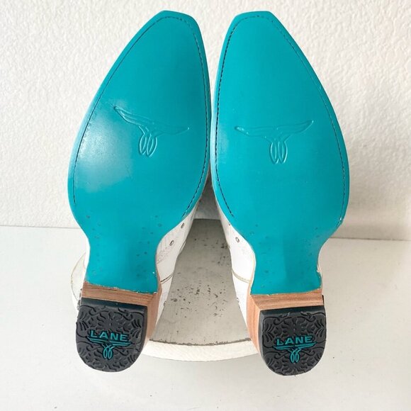 Lane CALYPSO Womens Cowboy Boots 10 White Western Cowgirl Mid Calf Pointed Toe - Picture 8 of 11